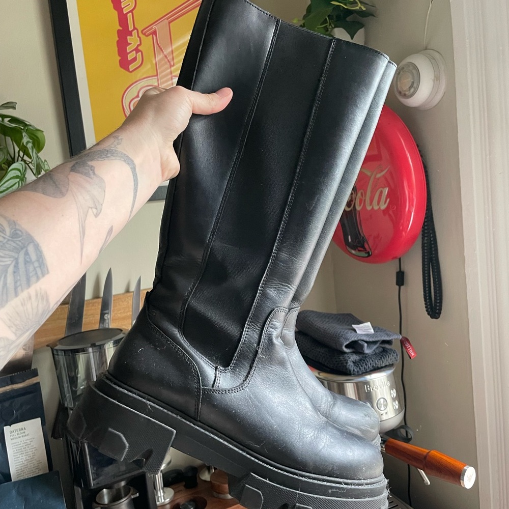 Steve Madden Black Chunky Combat Moto Boots